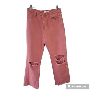 Adika Womens High Rise Wide Leg Distressed Jeans. Salmon. Size L